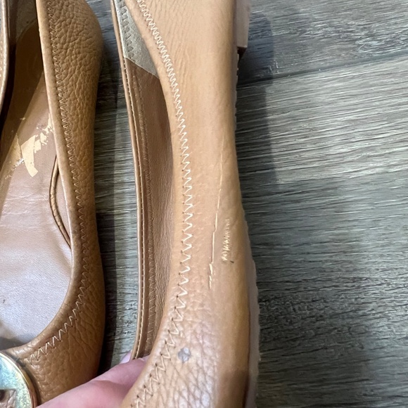 Tory Burch Tumbled Leather Reva Ballet Flats Royal Tan/Gold Size 8 - Picture 7 of 15